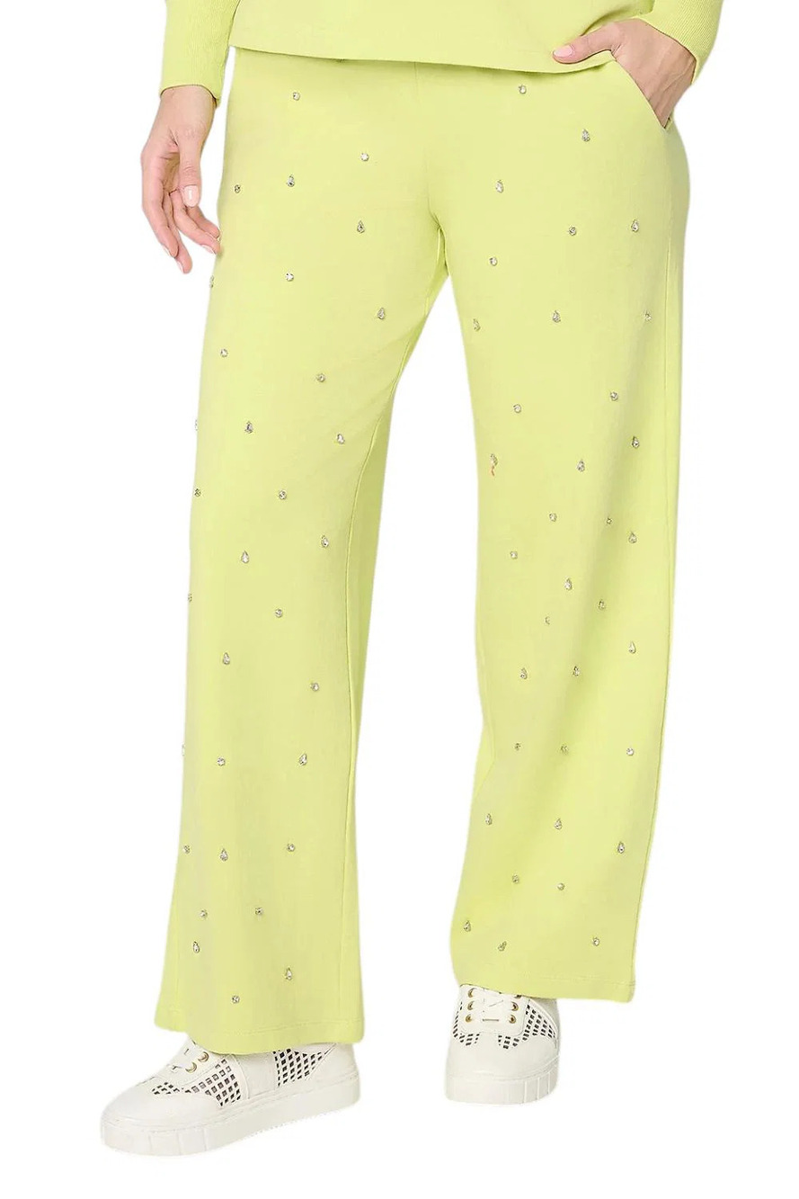 Mally Roncal Women's French Terry Jeweled WideLeg Pants Soft Pear - Regular